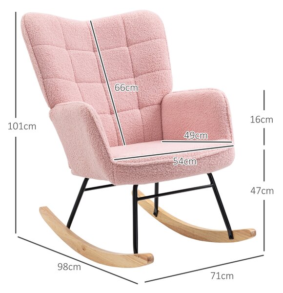 HOMCOM Soft Fleecey Rocking Wingback Chair - Pink