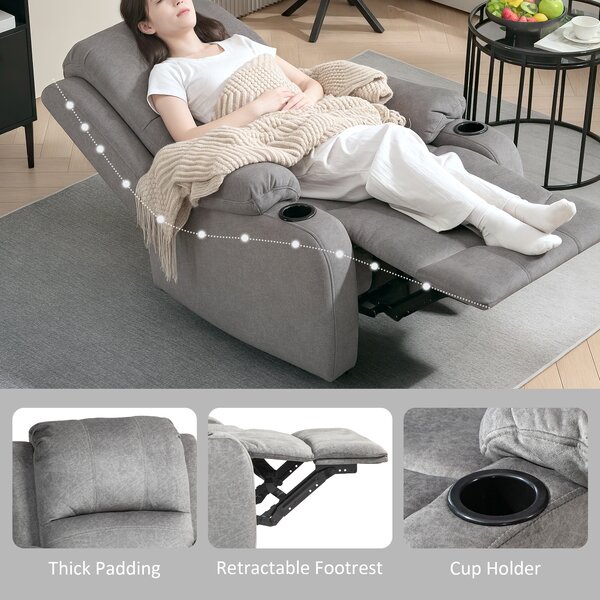 HOMCOM Microfibre Manual Reclining Armchair, with Footrest, Cat Scratch Resistant, Grey Aosom UK