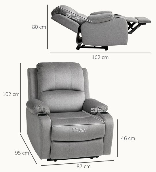 HOMCOM Microfibre Manual Reclining Armchair, with Footrest, Cat Scratch Resistant, Grey Aosom UK