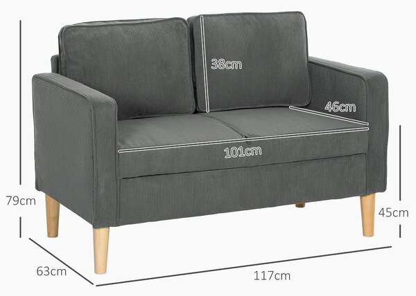 HOMCOM Small Two-Seater Corduroy Sofa - Grey