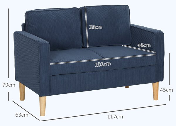 HOMCOM Small Two-Seater Corduroy Sofa - Blue