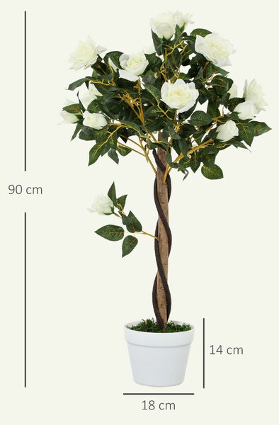 Outsunny Set of Two Faux Rose Trees - White