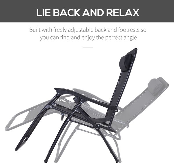 Outsunny Zero Gravity Chair, Metal Frame Outdoor Folding & Reclining Sun Lounger with Head Pillow for Patio, Decking, Gardens, Camping, Black