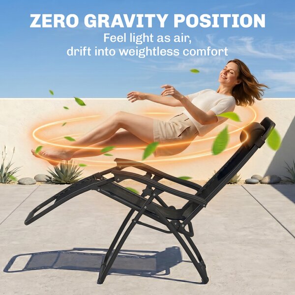 Outsunny 3-Piece Black Folding Table and Chairs Set with Cup Holders - Zero Gravity Reclining for Garden, Yard & Pool Aosom UK