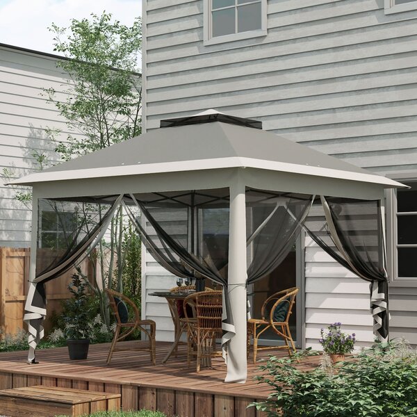 Outsunny Gazebo Pop Up with Sides, Waterproof Canopy Tent with Double Roof and Carry Bag for Patio Garden, Dark Grey Aosom UK