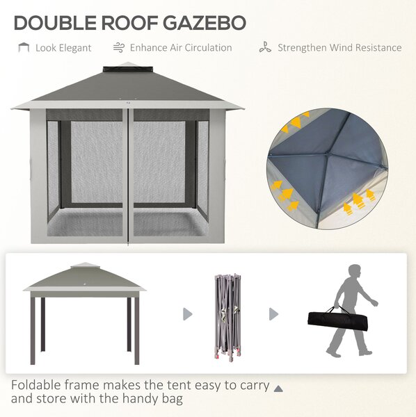 Outsunny Gazebo Pop Up with Sides, Waterproof Canopy Tent with Double Roof and Carry Bag for Patio Garden, Dark Grey Aosom UK