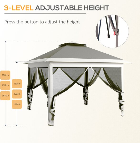 Outsunny Gazebo Pop Up with Sides, Waterproof Canopy Tent with Double Roof and Carry Bag for Patio Garden, Dark Grey Aosom UK