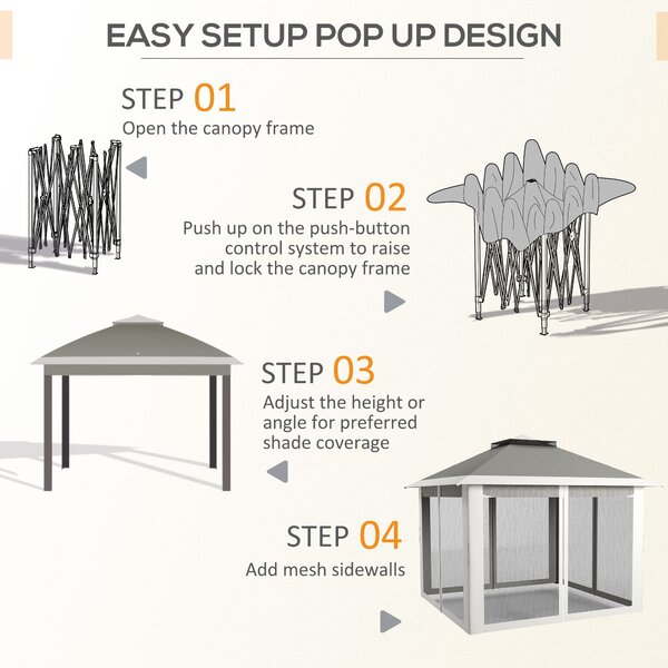 Outsunny Gazebo Pop Up with Sides, Waterproof Canopy Tent with Double Roof and Carry Bag for Patio Garden, Dark Grey Aosom UK
