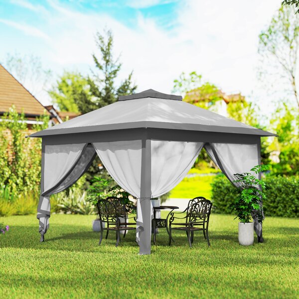 Outsunny 3.3 x 3.3m Pop Up Gazebo, Waterproof Outdoor Canopy with Double Roof, Zipped Mesh Sidewalls & Carry Bag, Portable Patio Tent for Outdoor Parties, Beige Aosom UK
