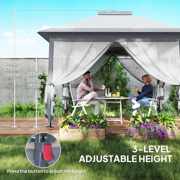 Outsunny 3.3 x 3.3m Pop Up Gazebo, Waterproof Outdoor Canopy with Double Roof, Zipped Mesh Sidewalls & Carry Bag, Portable Patio Tent for Outdoor Parties, Beige Aosom UK