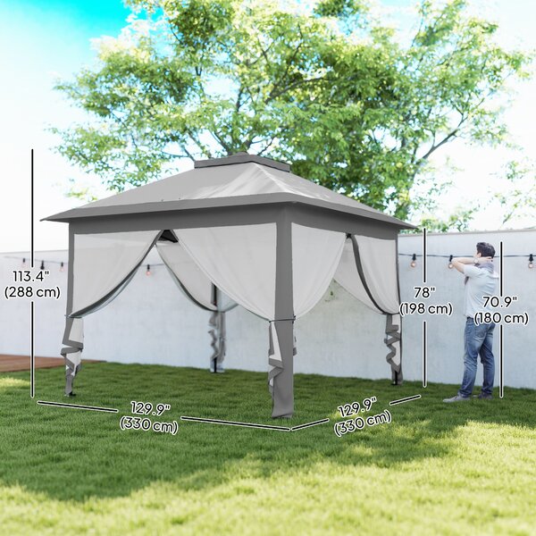 Outsunny 3.3 x 3.3m Pop Up Gazebo, Waterproof Outdoor Canopy with Double Roof, Zipped Mesh Sidewalls & Carry Bag, Portable Patio Tent for Outdoor Parties, Beige Aosom UK