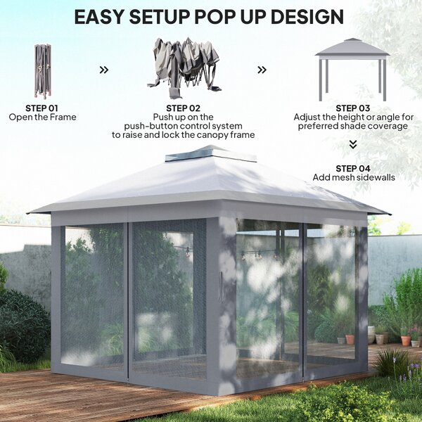 Outsunny 3.3 x 3.3m Pop Up Gazebo, Waterproof Outdoor Canopy with Double Roof, Zipped Mesh Sidewalls & Carry Bag, Portable Patio Tent for Outdoor Parties, Beige Aosom UK