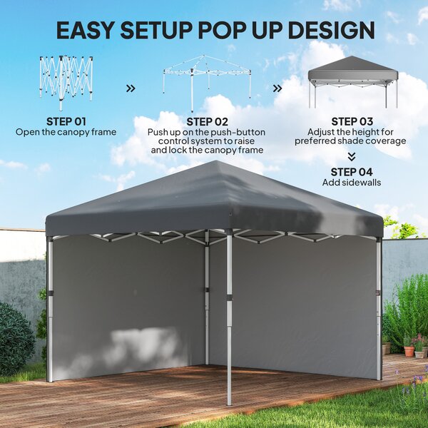 Outsunny 3x3m Pop-Up Garden Gazebo with Sides & Weight Bags, Height-Adjustable Heavy-Duty Event Party Marquee Shelter, Dark Grey Aosom UK