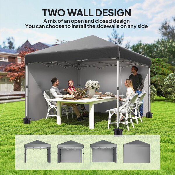 Outsunny 3x3m Pop-Up Garden Gazebo with Sides & Weight Bags, Height-Adjustable Heavy-Duty Event Party Marquee Shelter, Dark Grey Aosom UK