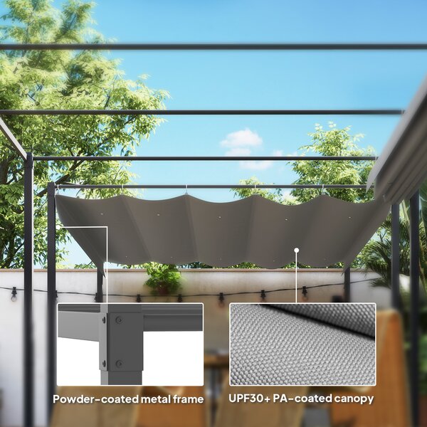 Outsunny 3 x 3(m) Garden Pergola with Retractable Roof and Magnetic Fixture, Outdoor Pergola Kit Sun Shade Canopy, UPF30+, Grey
