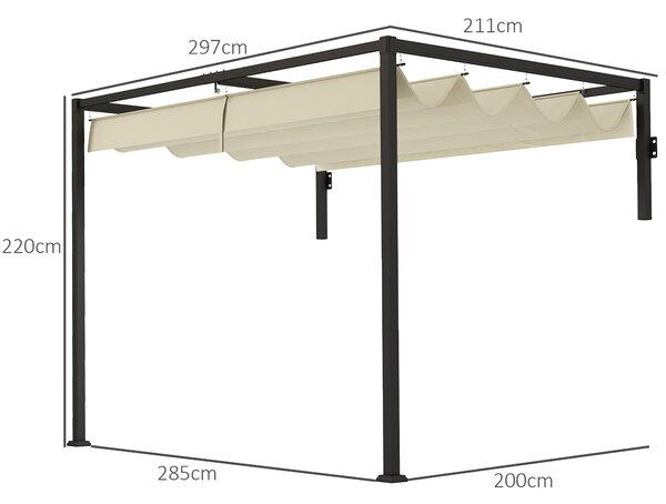 Outsunny 2 x 3(m) Lean To Steel Pergola, with Moving Fabric Canopy - Khaki