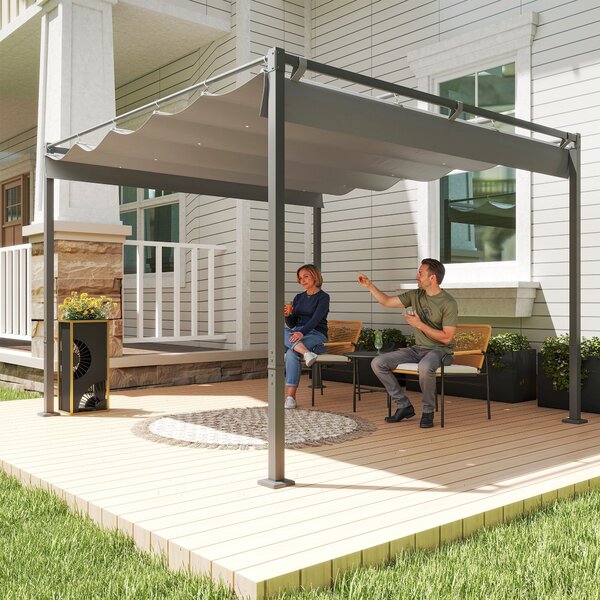 Outsunny 3 x 3(m) Garden Pergola with Retractable Roof and Magnetic Fixture, Outdoor Pergola Kit Sun Shade Canopy, UPF30+, Grey