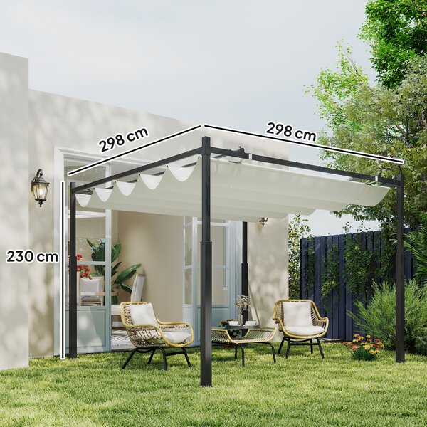 Outsunny 3 x 3(m) Garden Pergola with Retractable Roof and Magnetic Fixture, Outdoor Pergola Kit Sun Shade Canopy, UPF30+, Cream White