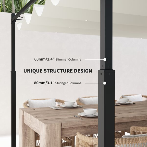 Outsunny 3 x 3(m) Garden Pergola with Retractable Roof and Magnetic Fixture, Outdoor Pergola Kit Sun Shade Canopy, UPF30+, Cream White