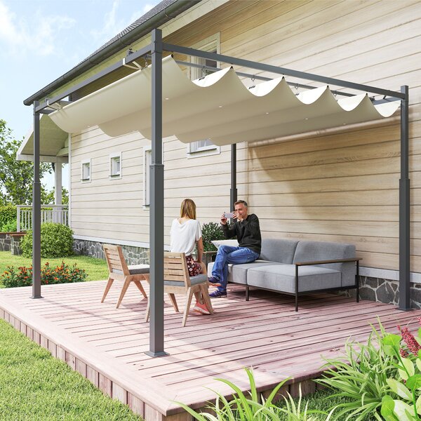 Outsunny 3 x 3(m) Garden Pergola with Retractable Roof and Magnetic Fixture, Outdoor Pergola Kit Sun Shade Canopy, UPF30+, Cream White