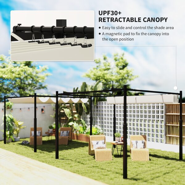 Outsunny 3 x 3(m) Garden Pergola with Retractable Roof and Magnetic Fixture, Outdoor Pergola Kit Sun Shade Canopy, UPF30+, Cream White
