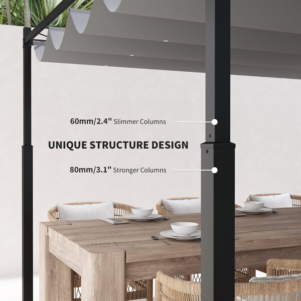 Outsunny 3 x 3(m) Garden Pergola with Retractable Roof and Magnetic Fixture, Outdoor Pergola Kit Sun Shade Canopy, UPF30+, 80mm Metal Column, Grey
