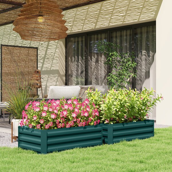 Outsunny Set of Two 60 x 100cm Galvanised Steel Planters, Green