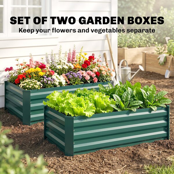 Outsunny Set of Two 60 x 100cm Galvanised Steel Planters, Green