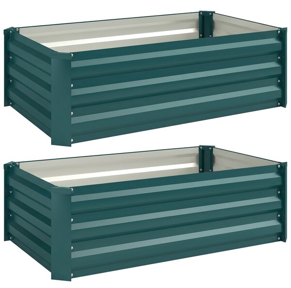 Outsunny Set of Two 60 x 100cm Galvanised Steel Planters, Green