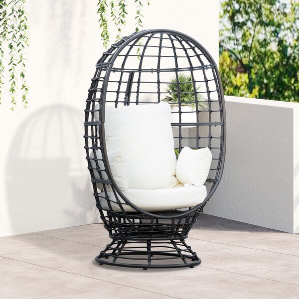 Outsunny 360° Swivel Egg Chair Outdoor, Cocoon Single Chair with Cushion for Patio & Conservatory Balcony, Black Aosom UK