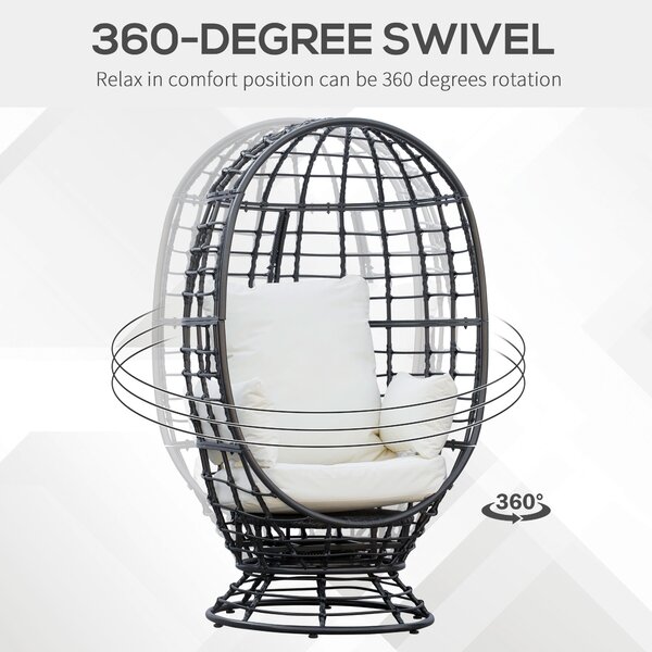 Outsunny 360° Swivel Egg Chair Outdoor, Cocoon Single Chair with Cushion for Patio & Conservatory Balcony, Black Aosom UK