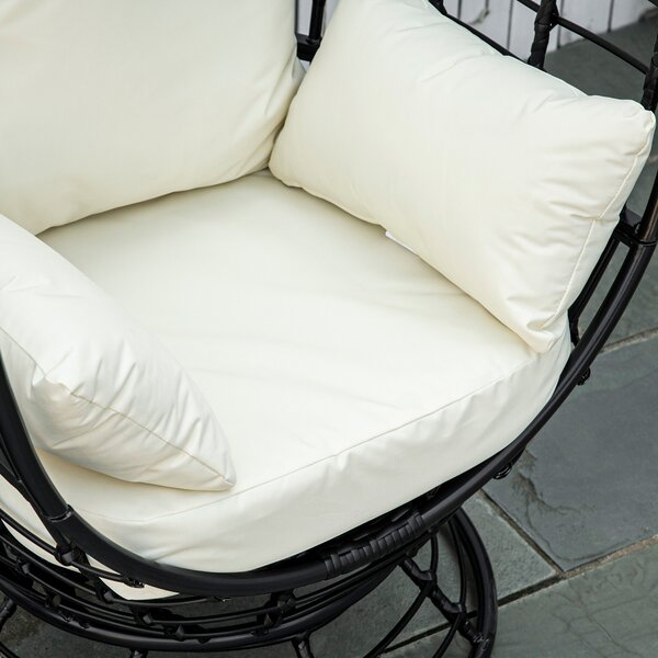 Outsunny 360° Swivel Egg Chair Outdoor, Cocoon Single Chair with Cushion for Patio & Conservatory Balcony, Black Aosom UK