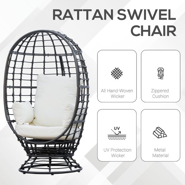 Outsunny 360° Swivel Egg Chair Outdoor, Cocoon Single Chair with Cushion for Patio & Conservatory Balcony, Black Aosom UK