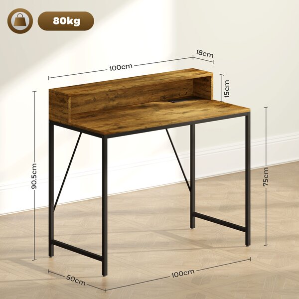 HOMCOM Computer Desk with LED Lights and Power Outlets, Gaming Desk with Monitor Stand, Computer Table with Remote for Home Office Study, Rustic Brown