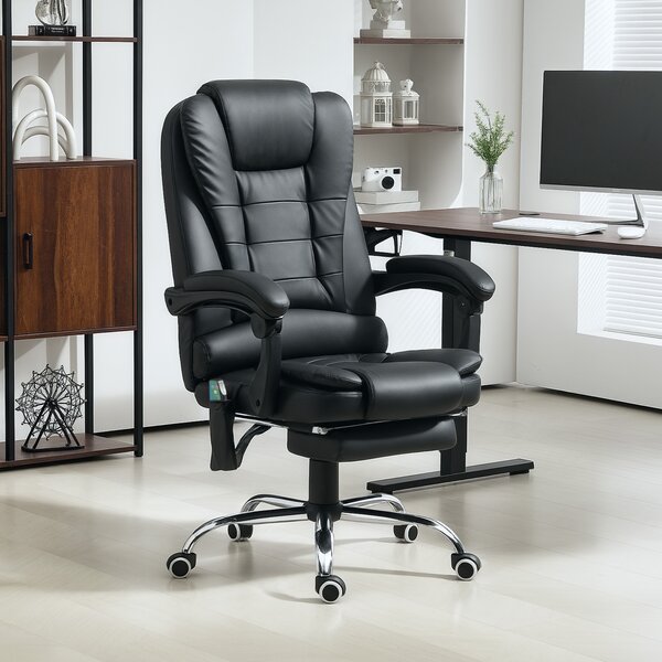 Vinsetto Heated Office Chair, 6-Point Vibration Massage, High-Back Ergonomic Recliner with Adjustable Swivel & Footrest, Black Aosom UK