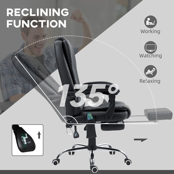 Vinsetto Heated Office Chair, 6-Point Vibration Massage, High-Back Ergonomic Recliner with Adjustable Swivel & Footrest, Black Aosom UK