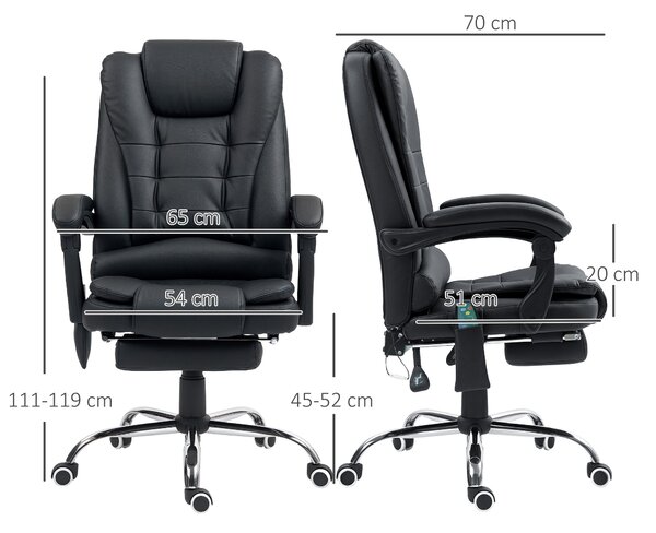 Vinsetto Heated Office Chair, 6-Point Vibration Massage, High-Back Ergonomic Recliner with Adjustable Swivel & Footrest, Black Aosom UK