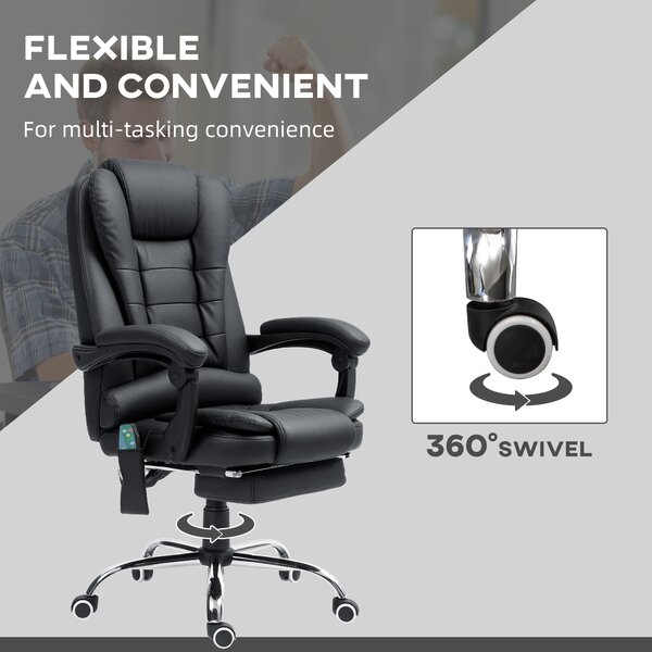 Vinsetto Heated Office Chair, 6-Point Vibration Massage, High-Back Ergonomic Recliner with Adjustable Swivel & Footrest, Black Aosom UK