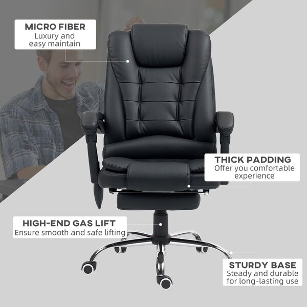 Vinsetto Heated Office Chair, 6-Point Vibration Massage, High-Back Ergonomic Recliner with Adjustable Swivel & Footrest, Black Aosom UK