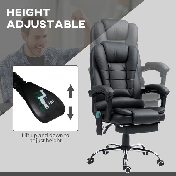 Vinsetto Heated Office Chair, 6-Point Vibration Massage, High-Back Ergonomic Recliner with Adjustable Swivel & Footrest, Black Aosom UK