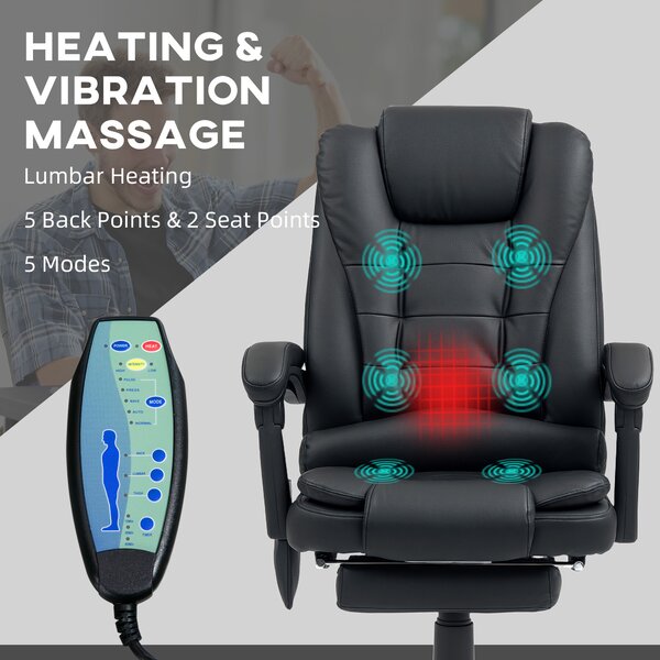 Vinsetto Heated Office Chair, 6-Point Vibration Massage, High-Back Ergonomic Recliner with Adjustable Swivel & Footrest, Black Aosom UK
