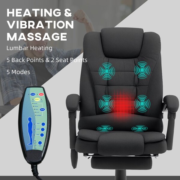 Vinsetto Heated 6 Points Vibration Massage Executive Office Chair Adjustable Swivel Ergonomic High Back Desk Chair with Footrest, Anti-Cat-Scratch, Black