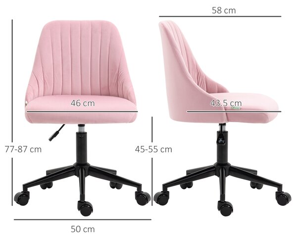 Vinsetto Velvet-Feel Armless Office Chair - Pink