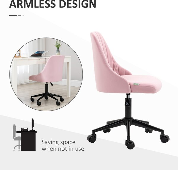 Vinsetto Velvet-Feel Armless Office Chair - Pink