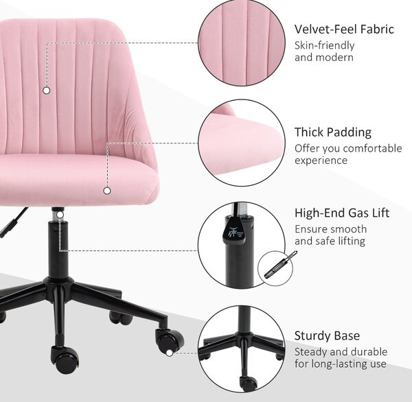Vinsetto Velvet-Feel Armless Office Chair - Pink