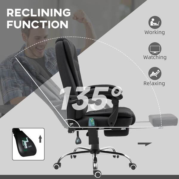 Vinsetto Heated 6 Points Vibration Massage Executive Office Chair Adjustable Swivel Ergonomic High Back Desk Chair with Footrest, Anti-Cat-Scratch, Black