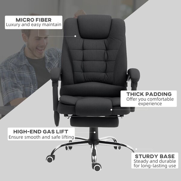 Vinsetto Heated 6 Points Vibration Massage Executive Office Chair Adjustable Swivel Ergonomic High Back Desk Chair with Footrest, Anti-Cat-Scratch, Black