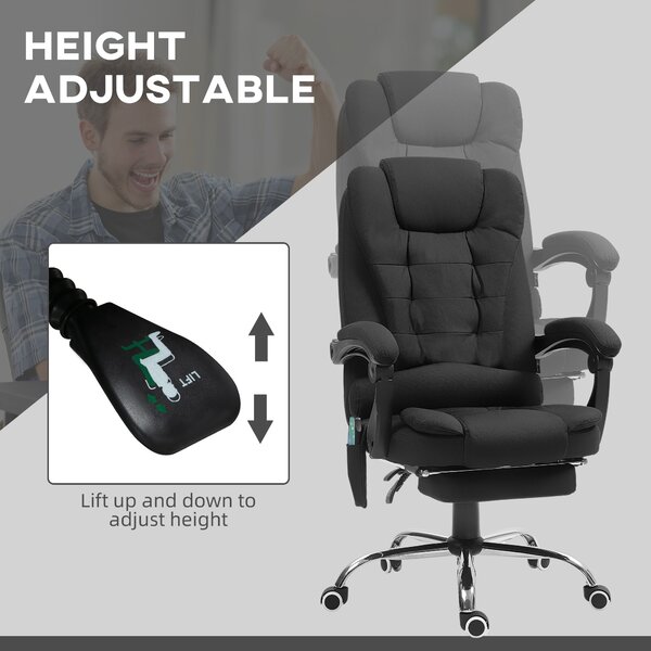 Vinsetto Heated 6 Points Vibration Massage Executive Office Chair Adjustable Swivel Ergonomic High Back Desk Chair with Footrest, Anti-Cat-Scratch, Black