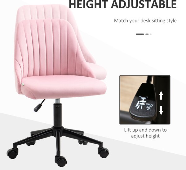 Vinsetto Velvet-Feel Armless Office Chair - Pink