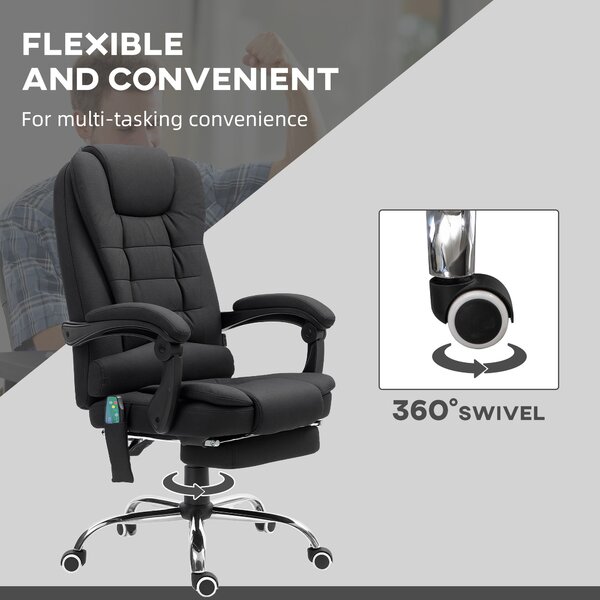 Vinsetto Heated 6 Points Vibration Massage Executive Office Chair Adjustable Swivel Ergonomic High Back Desk Chair with Footrest, Anti-Cat-Scratch, Black